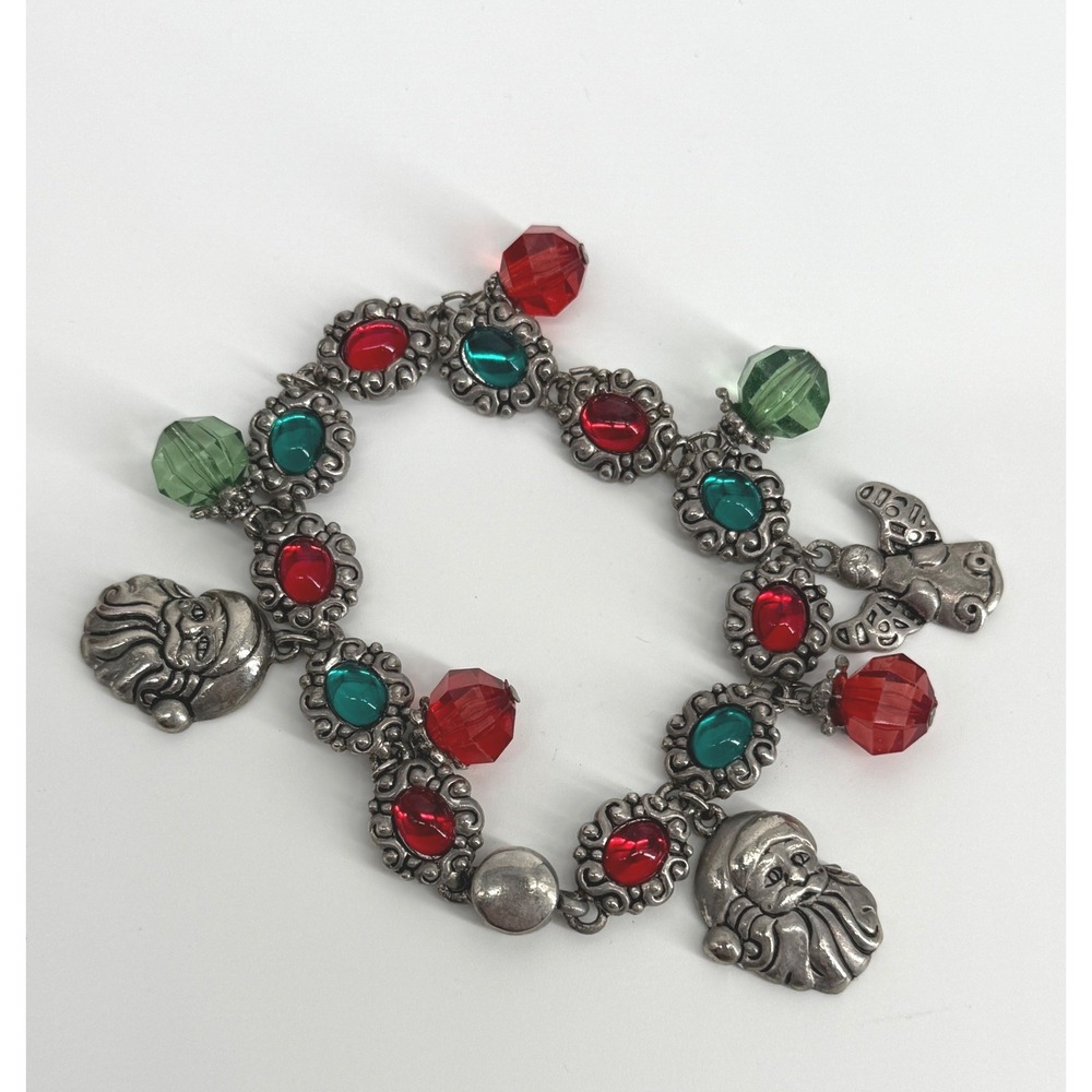 Festive Christmas Charm Bracelet Santa Angel Red Green‎ Beads Magnetic Clasp OS